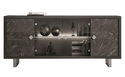 Product photograph of Carvelle Glossy Grey Marble Effect 4 Door Italian Sideboard With Led Light from Choice Furniture Superstore
