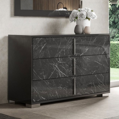 Product photograph of Carvelle Night Glossy Grey Marble Effect 3 Drawer Italian Wide Chest from Choice Furniture Superstore