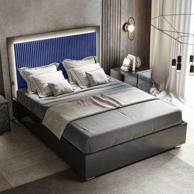 Product photograph of Carvelle Night Italian Storage Bed With Blue Quilted Striped Headboard from Choice Furniture Superstore