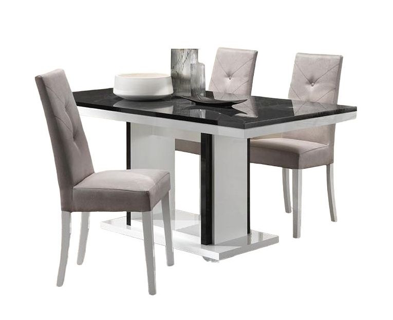 Enna Italian Black and White Dining Set with 4 Fabric Chair