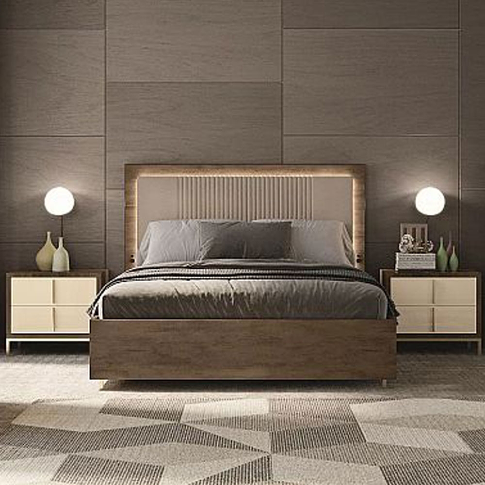 Meridian Italian Brown Fabric Headboard Bed - Sizes Available
