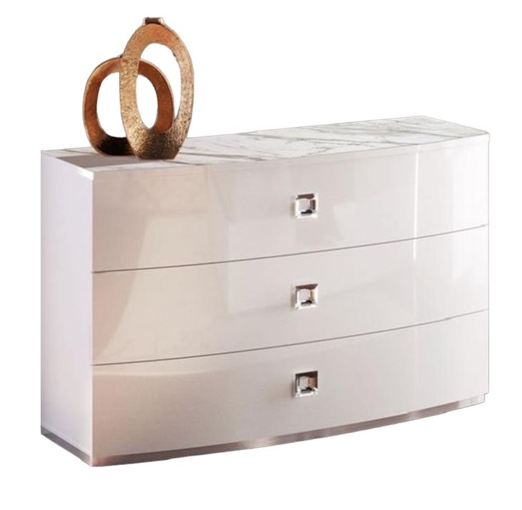 Betty Italian White Gloss 3 Drawer Chest - Bow Front