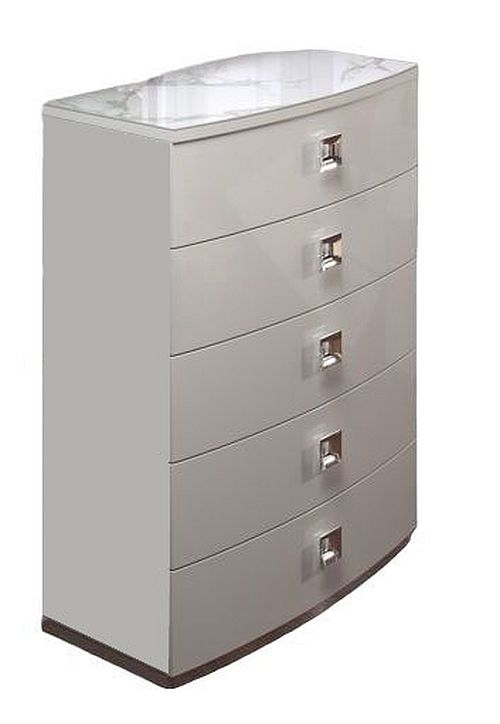 Betty Italian White Gloss 5 Drawer Chest - Bow Front