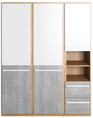 Product photograph of Plano Oak And Faux Concrete 3 Door Wardrobe from Choice Furniture Superstore