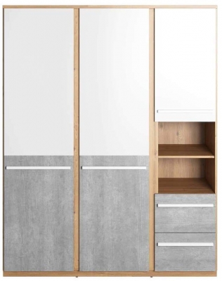 Product photograph of Ivy Oak And Faux Concrete 3 Door Wardrobe from Choice Furniture Superstore