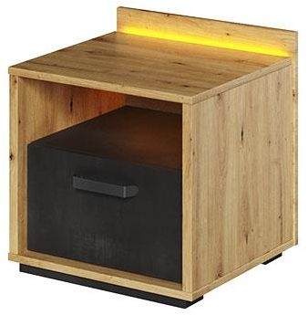 Product photograph of Qubic Oak Bedside Cabinet With Led from Choice Furniture Superstore
