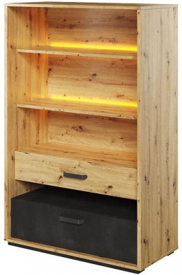 Product photograph of Qubic Oak Bookcase With Led from Choice Furniture Superstore