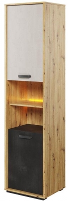 Product photograph of Qubic Oak Tall Storage Cabinet With Led from Choice Furniture Superstore