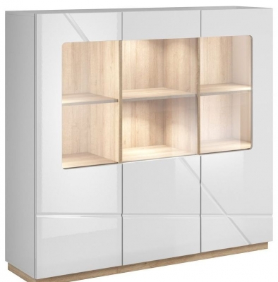 Product photograph of Sagu White Gloss 3 Door Display Cabinet from Choice Furniture Superstore