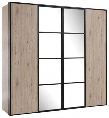 Product photograph of Glass Loft Oak 4 Door Wardrobe from Choice Furniture Superstore