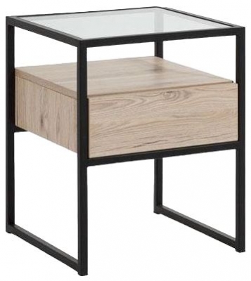 Product photograph of Glass Loft Oak Bedside Cabinet from Choice Furniture Superstore