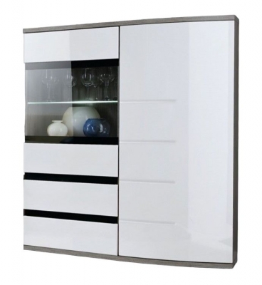 Product photograph of Dunning White High Gloss And Oak Display Cabinet from Choice Furniture Superstore