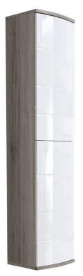 Ontario White High Gloss and Oak Tall Cabinet