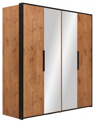 Product photograph of Loft Lancelot Oak 4 Door Mirror Folding Wardrobe from Choice Furniture Superstore
