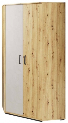 Product photograph of Qubic Oak Corner Wardrobe from Choice Furniture Superstore