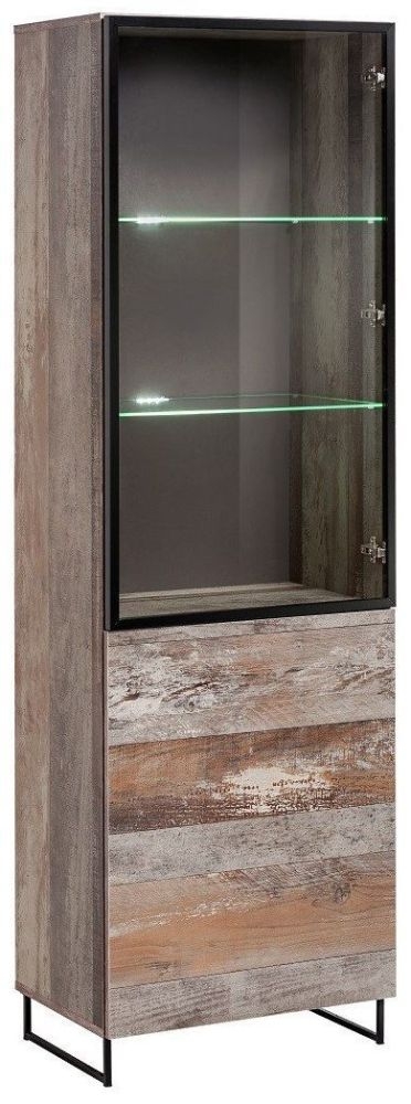 Ashburn Rustic Wood Effect Narrow Display Cabinet