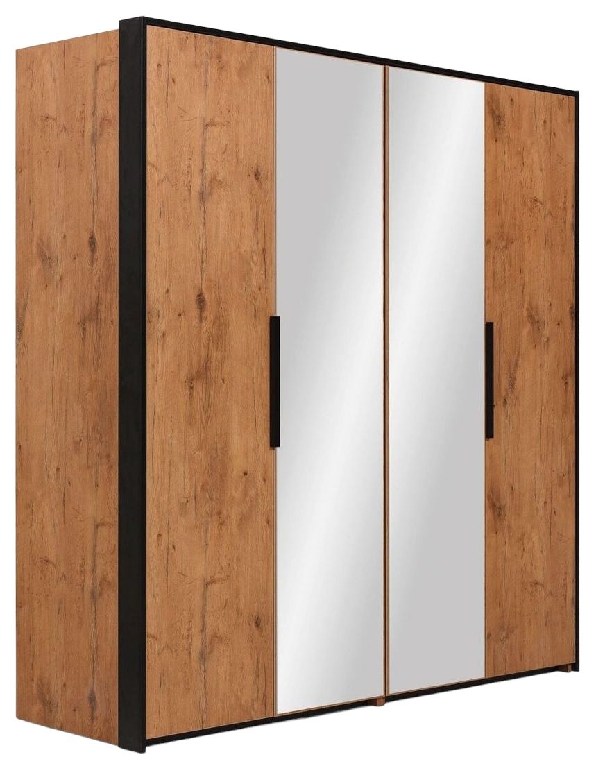 Tulare Oak Effect 4 Door Folding Mirror Wardrobe