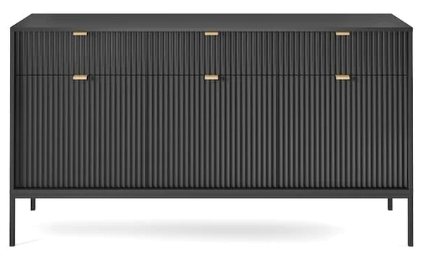 Kiron Black Ribbed 3 Door Medium Sideboard