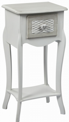 Brittany French Style 1 Drawer Bedside Table - White and Grey