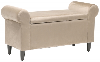 Product photograph of Highgrove Beige Velvet Fabric Ottoman Bench from Choice Furniture Superstore