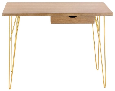 Product photograph of Fusion Oak Effect Desk With Gold Hairpin Legs from Choice Furniture Superstore