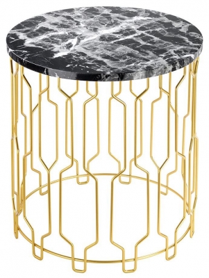 Product photograph of Grace Black Marble Effect Round End Table from Choice Furniture Superstore