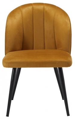 Orla Mustard Velvet Fabric Dining Chair with Black Legs (Sold in Pairs)