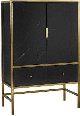 Product photograph of Monaco Black Faux Marble And Gold Wine Cocktail Cabinet from Choice Furniture Superstore