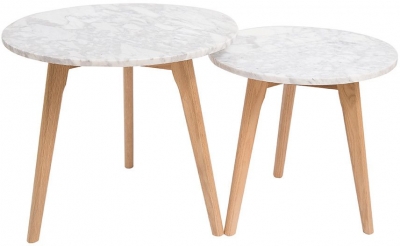 Product photograph of Harlow White Marble Top Round Nest Of 2 Tables from Choice Furniture Superstore