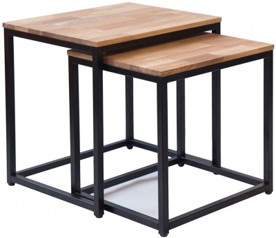 Clearance Mirelle Solid Oak Nest Of Table With Black Metal Frame Fss14915