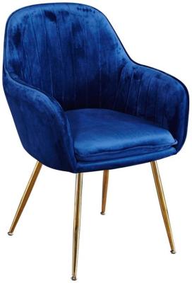 Lara Royal Blue With Gold Legs Dining Chair Sold In Pairs