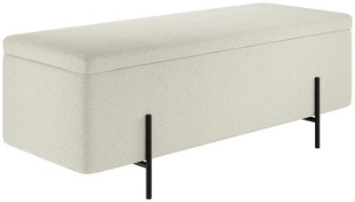 Lola Ivory And Matte Black Boucle Fabric Storage Ottoman