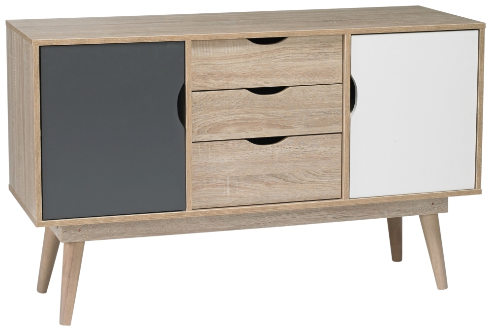 Scandi Oak Effect 125cm 2 Door Sideboard - White and Grey