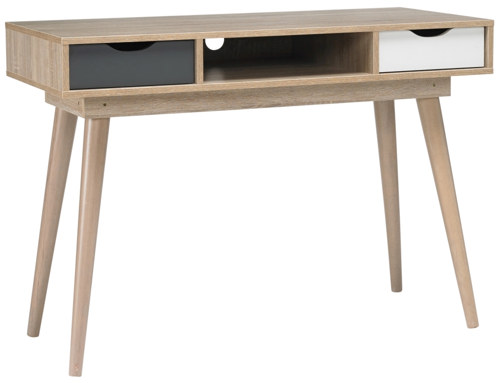 Scandi Oak Effect 2 Drawer Desk - White and Grey
