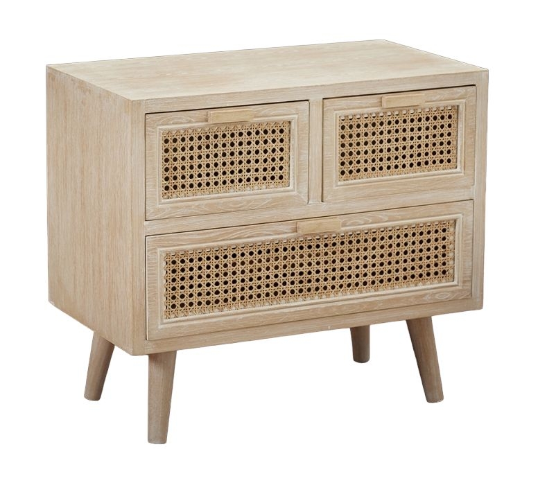 Toulouse Wood and Rattan 3 Drawer Cabinet