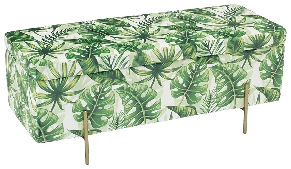 Lola Palm Print Fabric Ottoman Bench