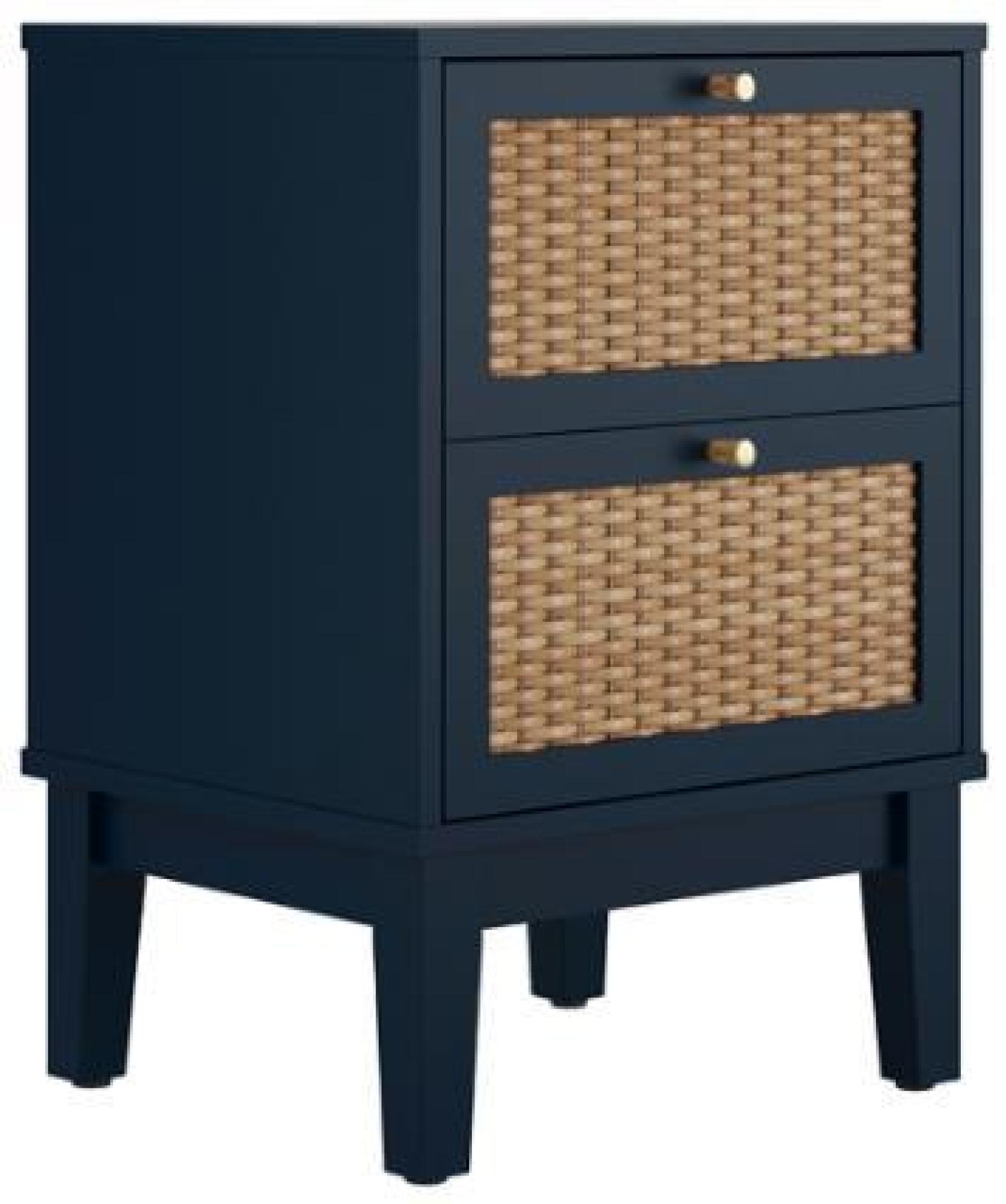 Bordeaux Berlin Blue and Faux Rattan 2 Drawer Bedside Cabinet