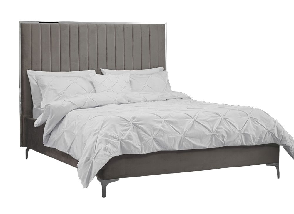 Berkeley Soft Mink Grey Velvet Bed - Sizes Available