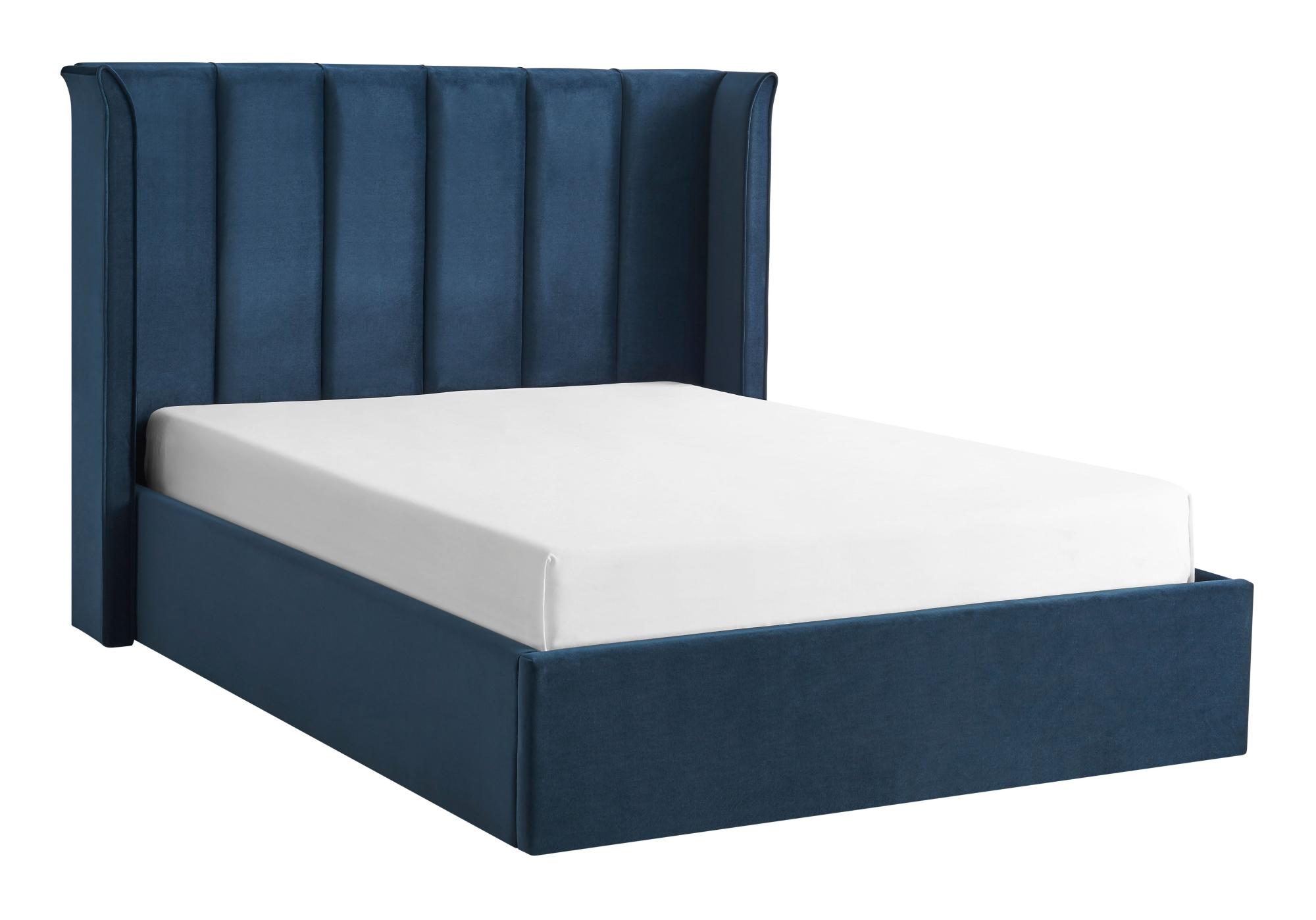 Polaris Navy Blue Fabric Ottoman Bed - Sizes Available