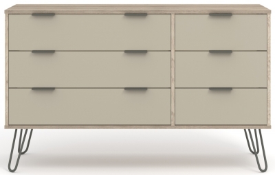 Product photograph of Augusta Driftwood 3 3 Drawer Wide Chest With Hairpin Legs from Choice Furniture Superstore