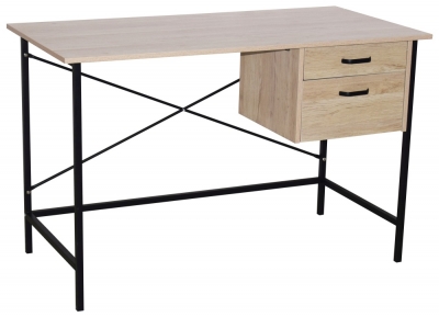 Product photograph of Loft Oak 2 Drawer Desk With Grey Metal Legs from Choice Furniture Superstore