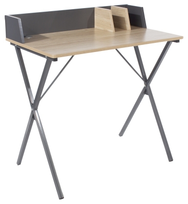 Loft Oak Study Desk with Grey Metal Legs