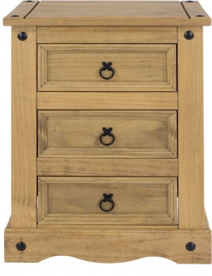 Product photograph of Norco Pine Mexican 3 Drawer Bedside Cabinet from Choice Furniture Superstore