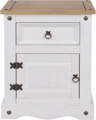 Product photograph of Corona White Mexican Pine 1 Door 1 Drawer Bedside Cabinet from Choice Furniture Superstore