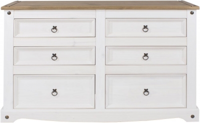 Product photograph of Corona White Mexican Pine 6 Drawer Wide Chest from Choice Furniture Superstore
