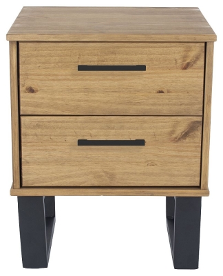 Product photograph of Harlow Antique Waxed 2 Drawer Bedside Cabinet With Black U Legs from Choice Furniture Superstore