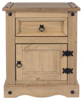 Product photograph of Norco Pine Mexican 1 Door 1 Drawer Bedside Cabinet from Choice Furniture Superstore