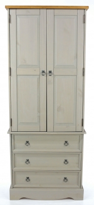 Product photograph of Norco Grey Mexican Pine 2 Door 3 Drawer Wardrobe from Choice Furniture Superstore