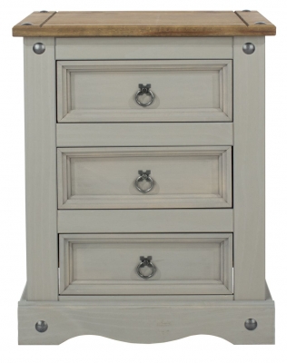 Product photograph of Norco Grey Mexican Pine 3 Drawer Bedside Cabinet from Choice Furniture Superstore