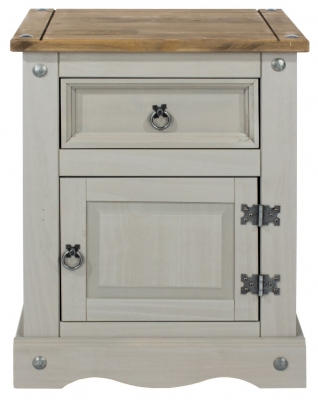 Product photograph of Norco Grey Mexican Pine 1 Door 1 Drawer Bedside Cabinet from Choice Furniture Superstore